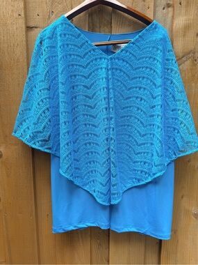 NWT Catherines Vibrant Turquoise Lace Capelet Top — Size 2X